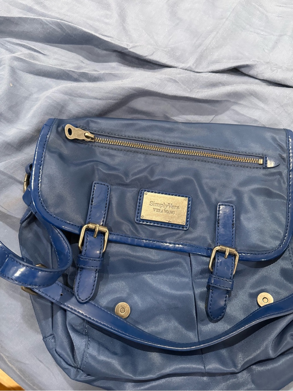Simply Vera Vera Wang Blue Faux-Leather Shoulder Bag with Gold Hardware